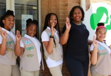 Natasha Hemmings with Girl Scouts