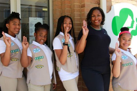 Natasha Hemmings with Girl Scouts